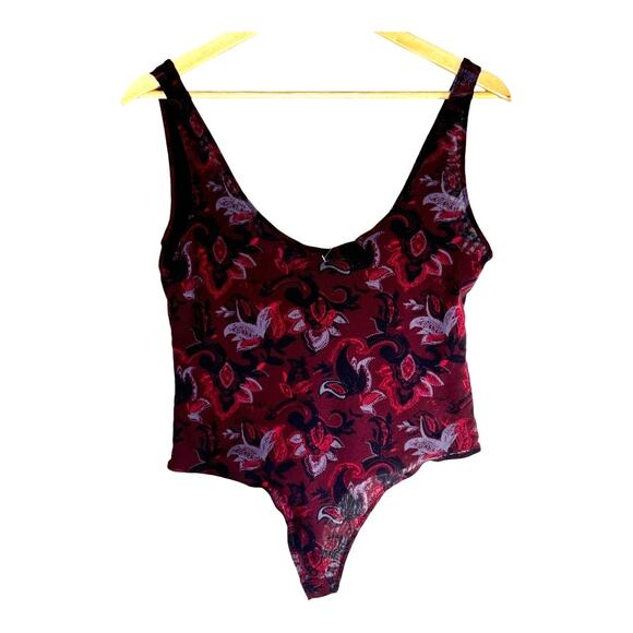 Free People Intimately Frisia Merlot Thong Bodysuit Double Scoop Neck Size Large - Picture 1 of 9